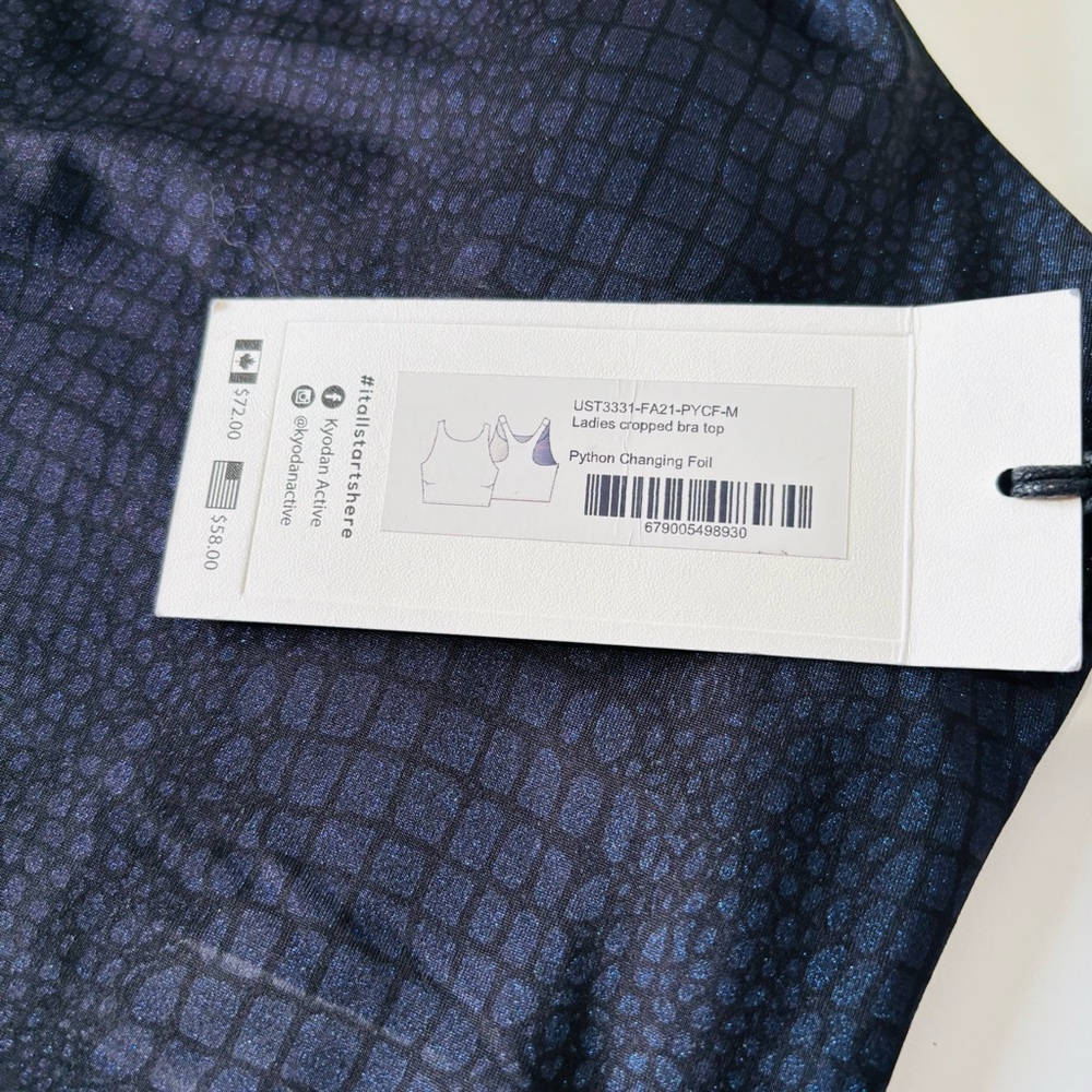 NWT Kyodan Shimmer Snake Print Crop Tank Top Built-in Bra Navy Blue Size M #137 - Picture 5 of 7